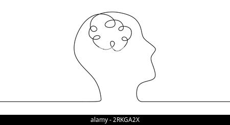 Kontinuierliche Linienzeichnung oder eine Linienzeichnung eines menschlichen Gehirns, mechanische und robotische Technologie mit fortschrittlichen. Stock Vektor