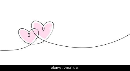 Continuous line drawing of love sign with two pink hearts embrace minimalism design on white background Stock Vektor