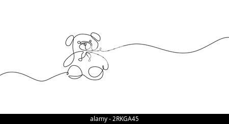 Bear plush toy with a single black line on a white background. One-line drawing. Continuous line. Cute stuffed teddy bear is mascot for little girl. L Stock Vector