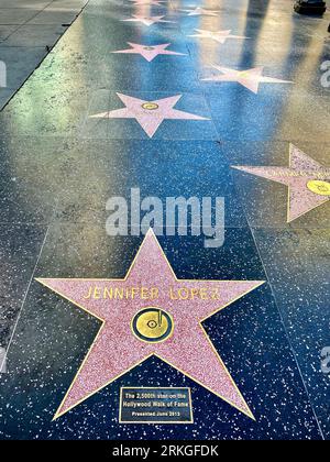 A close-up of the star of Jennifer Lopez along the iconic Hollywood Walk of Fame in Los Angeles Stock Photo