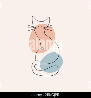 Continuous one line drawing of abstract Cat in blue and pink color. Minimalist cats in abstract hand drawn style, minimalist one line drawing. Stock Vektor