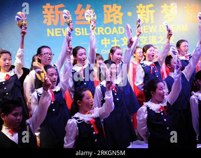 Bildnummer: 55608652  Datum: 21.07.2011  Copyright: imago/Xinhua (110722) -- ISTANBUL, July 22, 2011(Xinhua) -- A Chinese student chorus sings Beijing Opera during the New Silk Road, New Dream China-Turkey Culture Night hosted by HNA Group in Istanbul on July 21, 2011. HNA Group, the flagship company of China s Hainan Airlines, will announce a strategic investment partnership with Turkey s ACT Airlines, an air-cargo company based in Istanbul, according to the press conference held in Istanbul on July 21, 2011. (Xinhua/Ma Yan) TURKEY-ISTANBUL-CHINA-HNA PUBLICATIONxNOTxINxCHN Gesellschaft xtm 20 Stock Photo