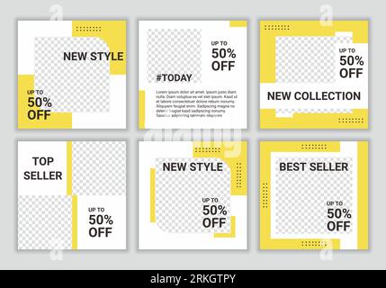 Set of editable minimal square banner template for social media fashion sale promotion post in yellow and white color. Suitable for social media post Stock Vektor