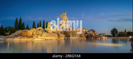 The Replica of the Trevi Fountain at dusk in the town of Torrejon de Ardoz, Madrid, Spain Stock Photo