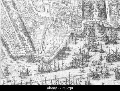 Detail of 1625 map of Amsterdam Stock Photo