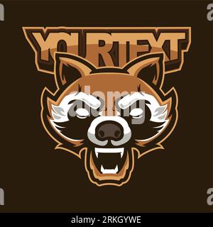 Angry Vintage Waschbär Kopf Sport Logo Maskottchen Design Illustration für Sport und E-Sport oder Gaming-Team. Wildes Waschbär-Maskottchen, Schablonendesign isoliert Stock Vektor