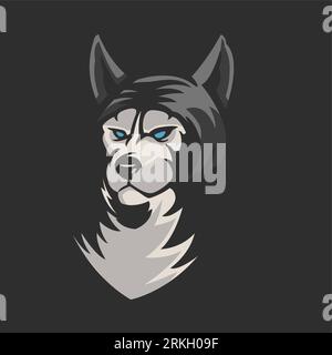 Cooles Wölfe-Maskottchen-E-Sport-Logo auf dunkelgrauem Hintergrund. Angry Wolf Monster Maskottchen Vektor Illustration Logo. Professioneller Wolf Stock Vektor