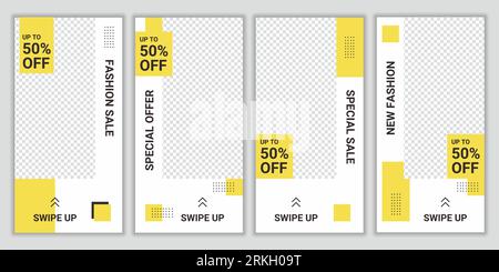 Fashion sale promo banner social media post. Set of social media story post frames. Editable social media templates for promotions for online shop. La Stock Vector