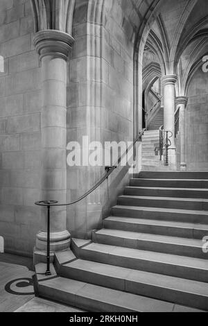 Eine Schwarzweißaufnahme der Washington National Cathedral in Washington Stockfoto