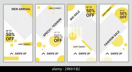 Set of elegant fashion style social media post template, promo, discount, sale. Layout for business story: new arrival, new collection. Design backgro Stock Vektor