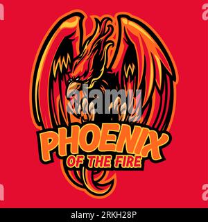 Phoenix on fire mascot character logo design. Red Phoenix mascot logo design for e-sport team squad. Mythology bird mascot vector illustration for gam Stock Vector