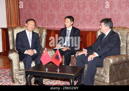 Bildnummer: 55678834  Datum: 04.08.2011  Copyright: imago/Xinhua (110804) -- TIRANA, Aug. 4, 2011 (Xinhua) -- Visiting Chinese Foreign Minister Yang Jiechi (L) meets with Albanian President Bamir Topi (R) in Tirana, Albania, Aug. 4, 2011. (Xinhua/Yang Ke) (cl) ALBANIA-CHINA-YANG JIECHI-VISIT PUBLICATIONxNOTxINxCHN People Politik x0x xst premiumd 2011 quer     Bildnummer 55678834 Date 04 08 2011 Copyright Imago XINHUA  Tirana Aug 4 2011 XINHUA Visiting Chinese Foreign Ministers Yang Jiechi l Meets With  President Bamir Topi r in Tirana Albania Aug 4 2011 XINHUA Yang Ke CL Albania China Yang Jie Stock Photo