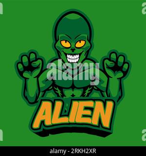 Professional logo aggressive alien, sport mascot, e-sports label. Scary green monster alien mascot vector illustration logo for your e-sports team, pe Stock Vector