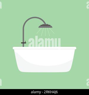 Shower taps and bathtub. Bathroom interior. Comfortable equipment for bathing and relaxing. Design modern bathroom vector flat cartoon illustration is Stock Vector