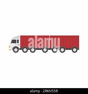 Red trucks container ships and flat nose trucks towing engine transport web icons or design elements. Road freight transportation isolated on white ba Stock Vektor