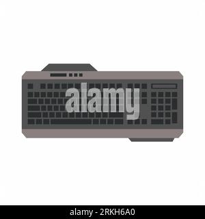 Keyboard gaming with black color and cartoon flat style. Desktop computer keyboard for e-sport gaming with top view isolated on white background. Vect Stock Vector