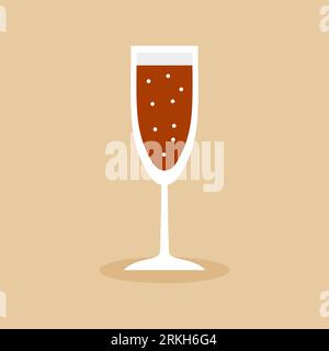 Flat icon a glass of alcoholic beverages. Champagne flutes narrow glasses filled with wine, brandy, cognac or whiskey. Alcohol beer lovers concept. Si Stock Vector