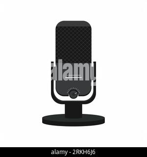 The microphone icon in a fashionable flat style is isolated on white background. Rode NT-USB, podcast radio icon. application. Webcast audio record co Stock Vector