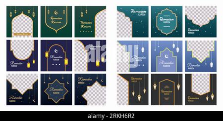 Social media banners set for Ramadan festival with ornament moon, mosque, and lantern background. Religious banners design. Ramadan Kareem, Happy Eid Stock Vektor