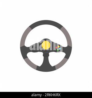 Steering wheel from sport car. Modern F1 wheel with black and grey color, auto part. Flat element icon. Extreme racing, driving logo concept. Vector d Stock Vector