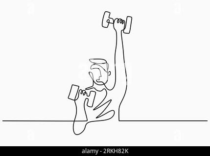 Mann, der eine Langhantel in einer Linie hält, Vektor-Illustration. Ein starkes sportliches männliches Gewichtheben und Bodybuilder-Training. Gym-Thema von wor Stock Vektor