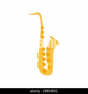 Saxophone icon. Musical instrument for jazz. Golden musical instruments concept. Classical music, jazz concert performance. Flat cartoon vector illust Stock Vektor