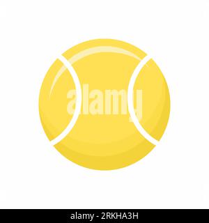 Sport tennis ball flat style icon vector illustration design. Yellow colored tennis ball in cartoon style isolated on white background. Healthy sport Stock Vector