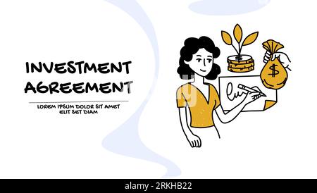 Business investment and agreements concept. Vector of a businesswoman signing an investment agreement Stock Vektor