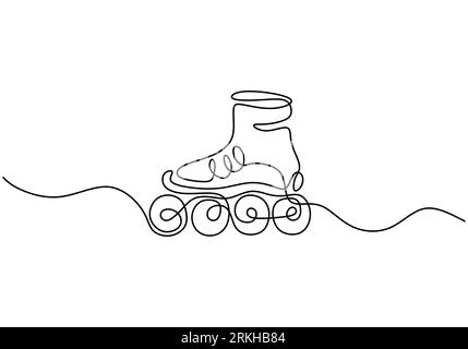 One continuous line drawing of pair of old retro plastic quad roller skate shoes. Healthy fitness sport concept. Vintage classical inline skating boot Stock Vector