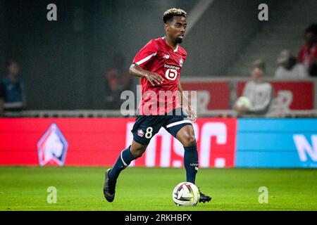 Lille, France. 24th Aug, 2023. Angel Gomes of Lille during the UEFA Europa Conference League match between Lille Olympique Sporting Club and HNK Rijeka played at Stade Pierre-Mauroy on August 24, 2023 in Lille, France. (Photo by Matthieu Mirville/PRESSINPHOTO) Credit: PRESSINPHOTO SPORTS AGENCY/Alamy Live News Stockfoto