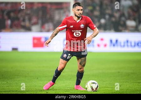 Lille, Frankreich. August 2023. Remy Cabella aus Lille während des Spiels der UEFA Europa Conference League zwischen Lille Olympique Sporting Club und HNK Rijeka spielte am 24. August 2023 im Stade Pierre-Mauroy in Lille, Frankreich. (Foto: Matthieu Mirville/PRESSINPHOTO) Credit: PRESSINPHOTO SPORTS AGENCY/Alamy Live News Stockfoto