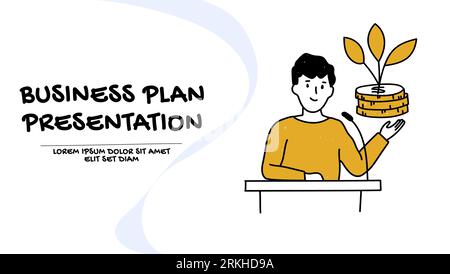 Vector of a young businessman presenting his business plan Stock Vector