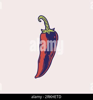Chili Pepper Hand gezeichnete Vektorillustration. Gemustertes Objekt. Detaillierte vegetarische Lebensmittelzeichnung. Chilipfeffer, Gewürz, traditioneller ingre Stock Vektor