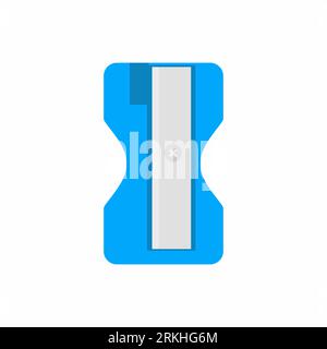 Vector illustration blue pencil sharpener isolated on blue background. Sharpener flat icon. School supply store items, stationery items shop product. Stock Vektor