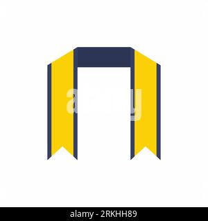 Graduation shawl icon flat style cartoon with color blue and yellow. The education concept isolated on white background. University graduates theme. V Stock Vector