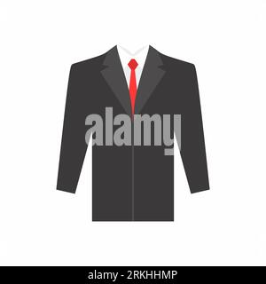 Suit and tie isolated on white background. Flat cartoon design black suit and tie icon for graduation student or businessman concept and web apps desi Stock Vector