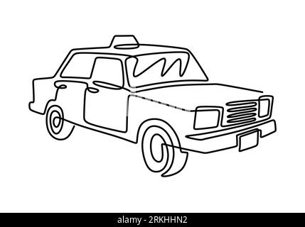 Retro car in continuous line art drawing style. Classical sedan car isolated on white background. Vintage automobile minimalist black linear sketch mi Stock Vector