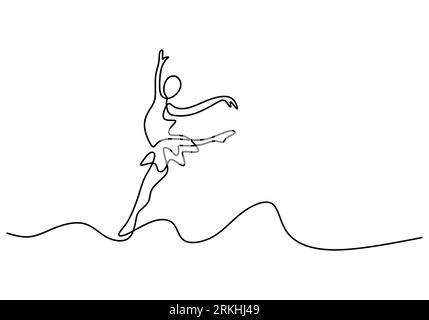 One continuous line drawing beautiful woman ballerina wearing face mask. Minimalist pretty ballet dancer show dance motion concept isolated on white b Stock Vector