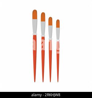 Set collection of filbert paint brush stationary. A brush for painting and drawing with variety sizes in cartoon style. Wooden brush paint tool isolat Stock Vektor