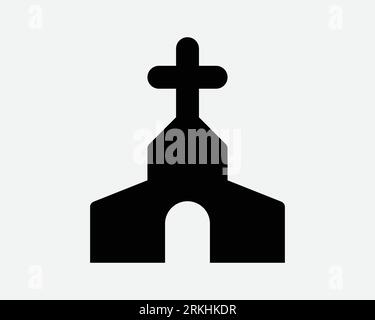 Kirche Ikone Religiöses Gebäude Religion Kreuz Katholische Christliche Architektur Schwarz Weiß Umrissform Vektor Clipart Graphic Artwork Zeichen Symbol Kunst Stock Vektor