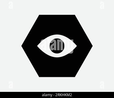 Hexagon Eye Icon Look See Vision Illuminati See Spy Augapfel Sight View Optische Linse Schwarz Weiß Konturform Vektor Clipart Graphic Sign Symbol Stock Vektor