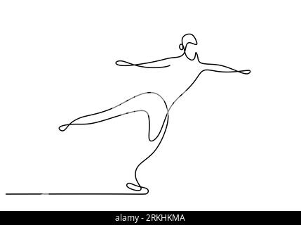 One continuous line drawing of figure skating guy. Young happy man playing ice skating in the ice area while free dancing. Winter sport concept isolat Stock Vector