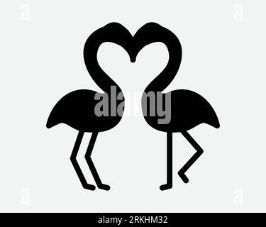 Flamingo Love Icon Couple Two Pair Bird Kiss Kissing Romantic Romance Lover Valentine Wildlife Animal Zoom Back Silhouette Shape Sign Symbol Vector Stock Vector