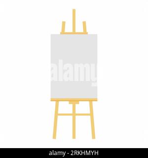 Blank painting board or canvas board with wooden easel, art board. Creative workshop equipment. white canvas staying on artist easels design salon for Stock Vector