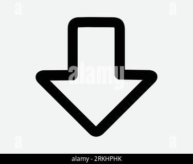 Down Arrow Line Icon Downward Backward Below Under Underneath Reverse Blackout Back Path Route Here Pointer Point South Escape Road Sign Symbol Vector Stock Vector