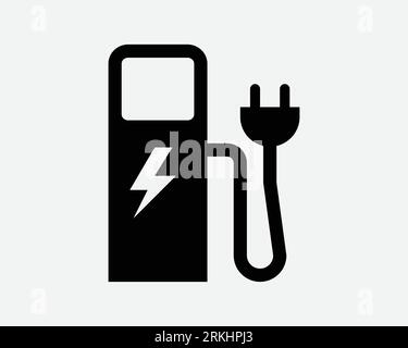 EV-Ladegerät-Symbol Elektrofahrzeug Elektrizität Ladestation Auto Erneuerbare Versorgung Schwarz weiß Form Vektor Clipart Illustration Zeichen Symbol Stock Vektor