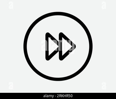 Fast Forward Round Icon Skip Media Control Two Double Right Arrow Circle Round Button Black White Outline Shape Vector Clipart Artwork Sign Symbol Stock Vector