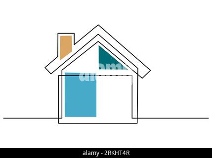 Durchgehende Linienzeichnung eines Hauses mit Schornsteinen. Haus architektonische Gebäude isoliert Minimalismus Konzept isoliert auf weißem Hintergrund. Landhaus. R Stock Vektor