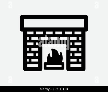 Fireplace Line Icon Fire Place Furnace Home Stove Wood Chimney Christmas Burn Warm Heat Heater Burner Black White Line Shape Vector Artwork Sign Symbo Stock Vector