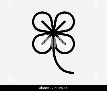 Four Leaf Clover Line Icon 4 Leaves Plant Nature Luck Lucky Flower Green Organic Ireland Irish St Patrick Day Black Line Outline Vector Sign Symbol Stock Vector